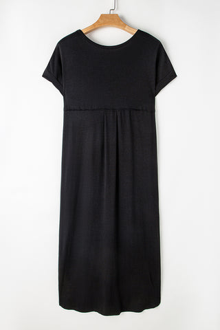 Long Solid Maxi Dress with Pockets - Black
