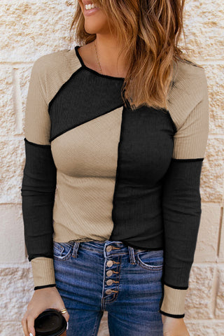 Color Block Thermal Top - Black and Tan