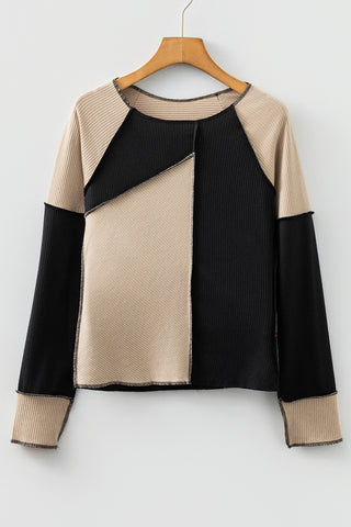 Color Block Thermal Top - Black and Tan