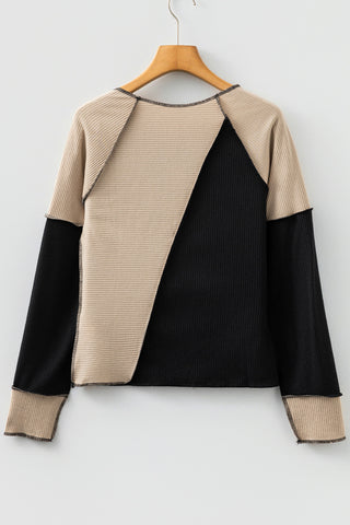 Color Block Thermal Top - Black and Tan