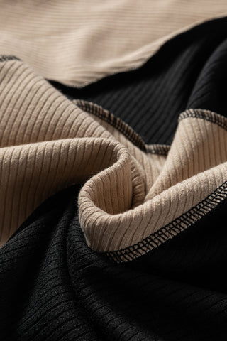Color Block Thermal Top - Black and Tan