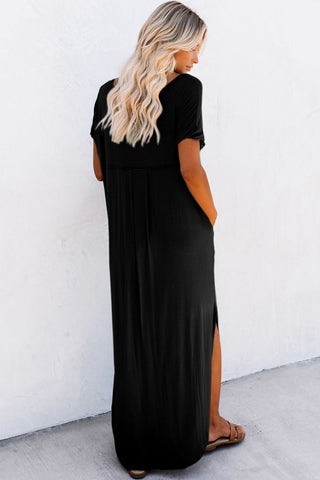 Long Solid Maxi Dress with Pockets - Black