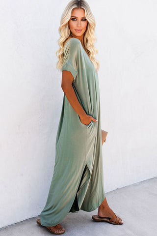 Long Solid Maxi Dress with Pockets - Sage