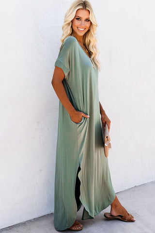 Long Solid Maxi Dress with Pockets - Sage