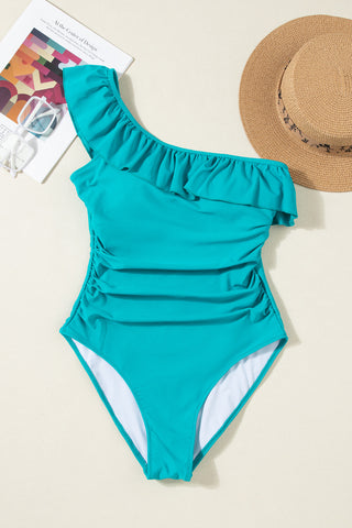 One Shoulder Ruffle Suit - Aqua