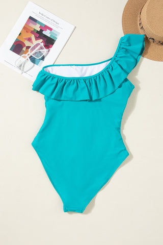 One Shoulder Ruffle Suit - Black