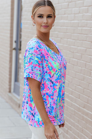 V-Neck Floral Top - Pink/Purple