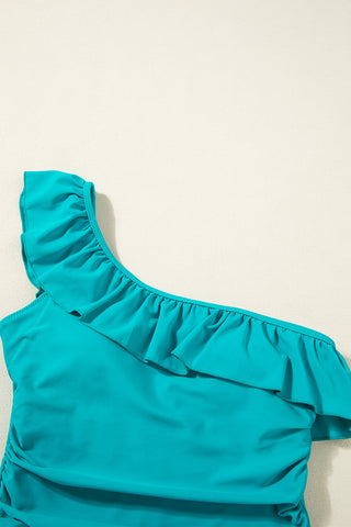One Shoulder Ruffle Suit - Aqua