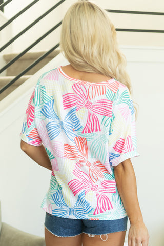 Bow Print Waffle Knit Top