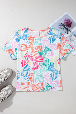 Bow Print Waffle Knit Top