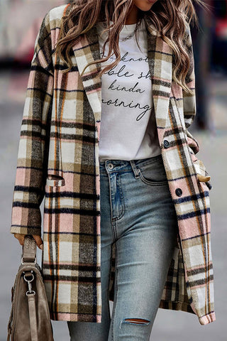 Long Plaid Jacket -  Pink