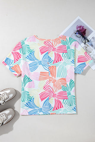 Bow Print Waffle Knit Top