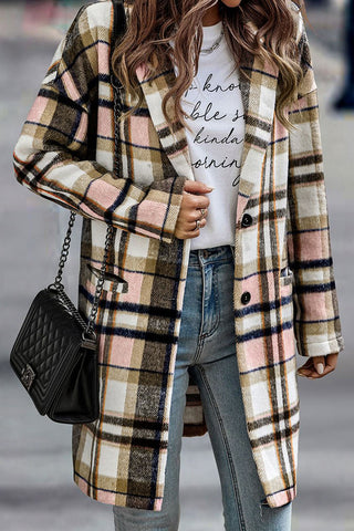 Long Plaid Jacket -  Pink