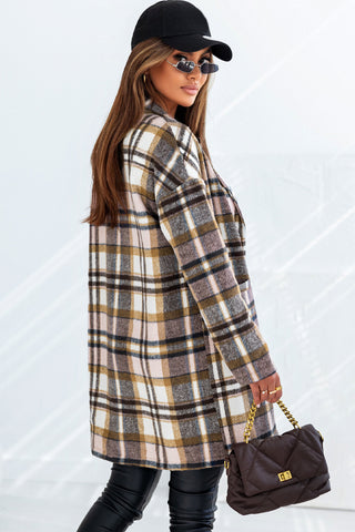 Long Plaid Jacket -  Pink