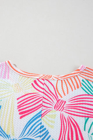 Bow Print Waffle Knit Top