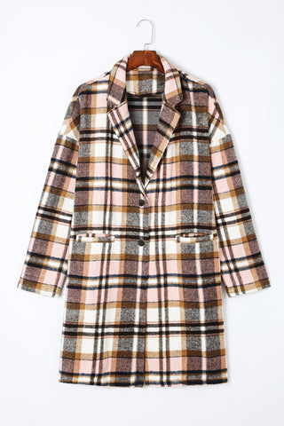 Long Plaid Jacket -  Pink