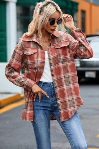 Plaid Button Up Shirt - Orange