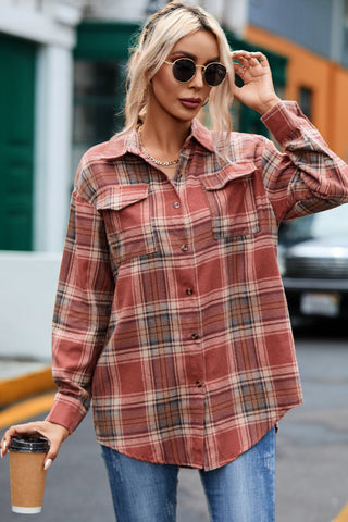 Plaid Button Up Shirt - Orange