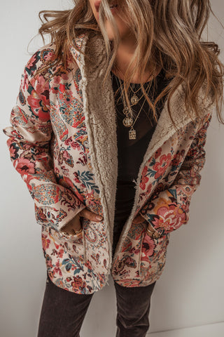 Vintage Floral and Paisley Print Sherpa Jacket