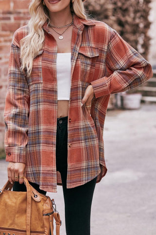 Plaid Button Up Shirt - Orange