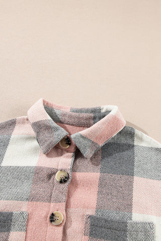 Thick Flannel Buffalo Plaid Shacket with Pockets - Pink and Gray