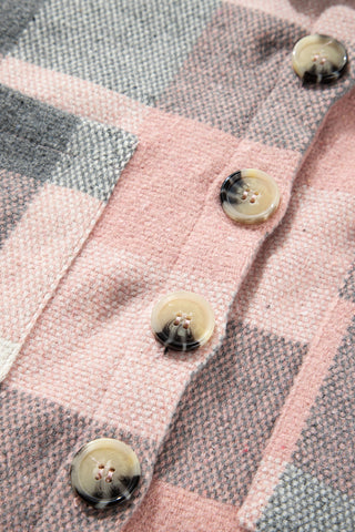 Thick Flannel Buffalo Plaid Shacket with Pockets - Pink and Gray