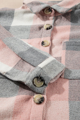 Thick Flannel Buffalo Plaid Shacket with Pockets - Pink and Gray