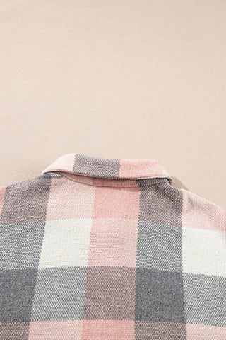 Thick Flannel Buffalo Plaid Shacket with Pockets - Pink and Gray