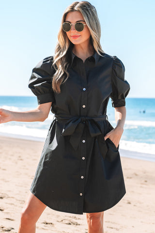 Classic Belted Dress - Black
