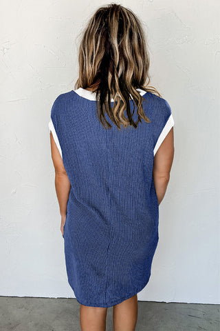 Textured Shift Dress -  Blue and White