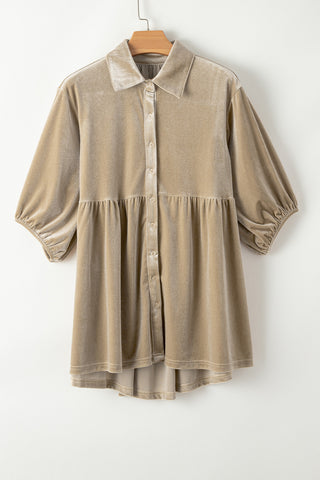 Velour Babydoll Button Up Top - Champagne