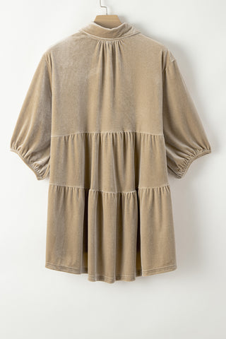 Velour Babydoll Button Up Top - Champagne