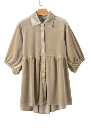 Velour Babydoll Button Up Top - Champagne