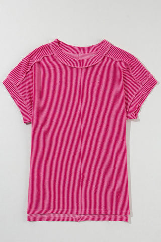 Textured Crew Neck Top - Pink