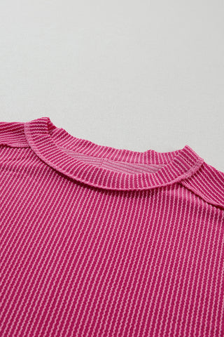 Textured Crew Neck Top - Pink
