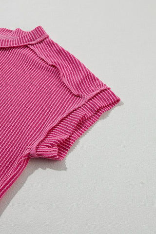 Textured Crew Neck Top - Pink