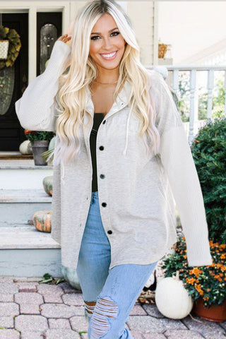 Sweater Knit Button Up Jacket - Gray