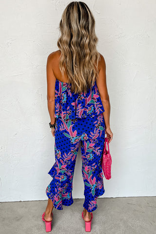 Strapless Royal Blue Crop Jumpsuit