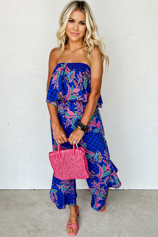 Strapless Royal Blue Crop Jumpsuit