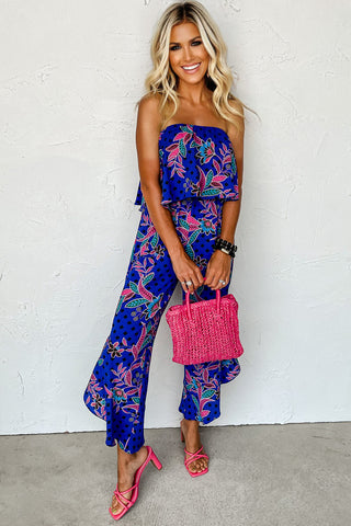 Strapless Royal Blue Crop Jumpsuit