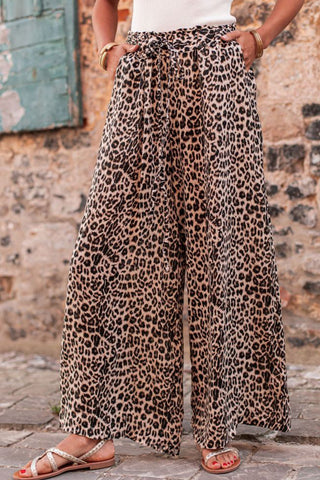 Wide Leg Palazzo Pants - Leopard