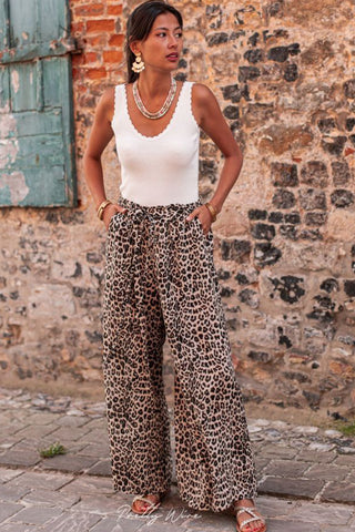 Wide Leg Palazzo Pants - Leopard