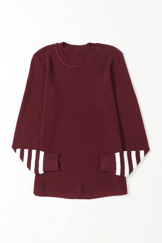 Crew Neck Sweater Top - Burgundy