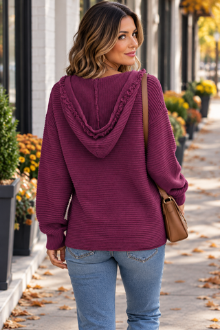 V-Neck Sweater Hoodie - Purple
