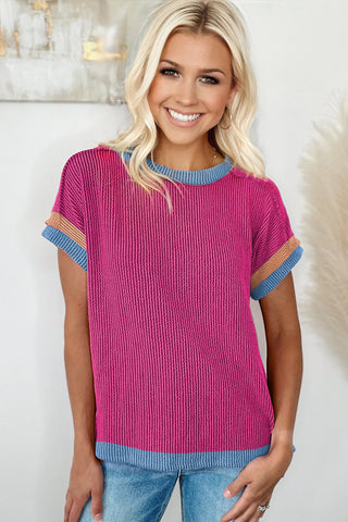 Textured Short Sleeve Top - Pink and Periwinkle