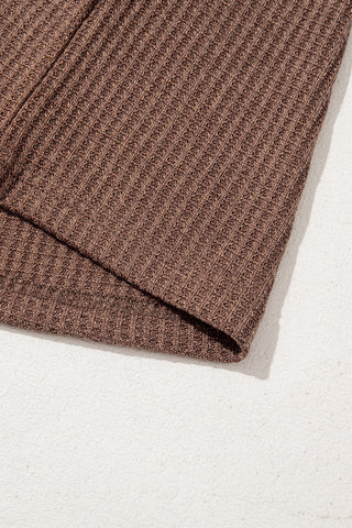 Waffle Weave Ruffle Abstract Sleeve Top - Brown