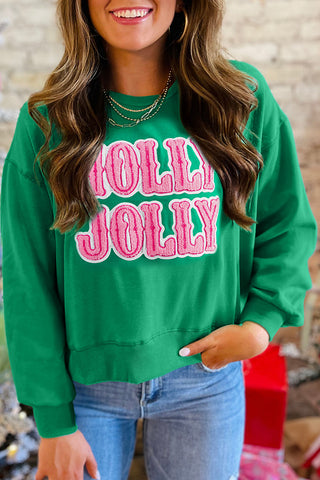 Holly Jolly Sweatshirt - Green and Pink - Ships Wednesday
