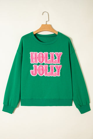 Holly Jolly Sweatshirt - Green and Pink - Ships Wednesday