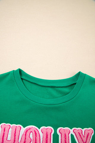 Holly Jolly Sweatshirt - Green and Pink - Ships Wednesday