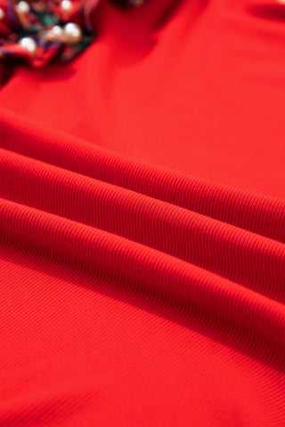 Ruffle Sleeve Plaid Top - Red